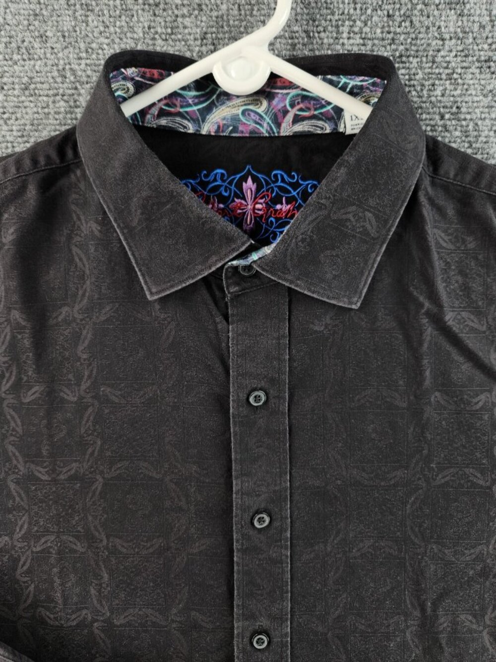 Robert Graham Cotton Geometric 1XL Black Luxury Designer Men Button Up Shirt